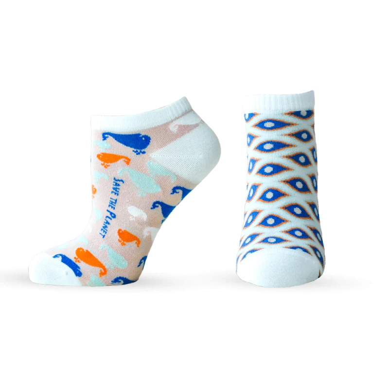 Дамски чорапи за маратонки Agiva Happy Foottopia, От бамбук, С графичен дизайн, 35-38, Кит