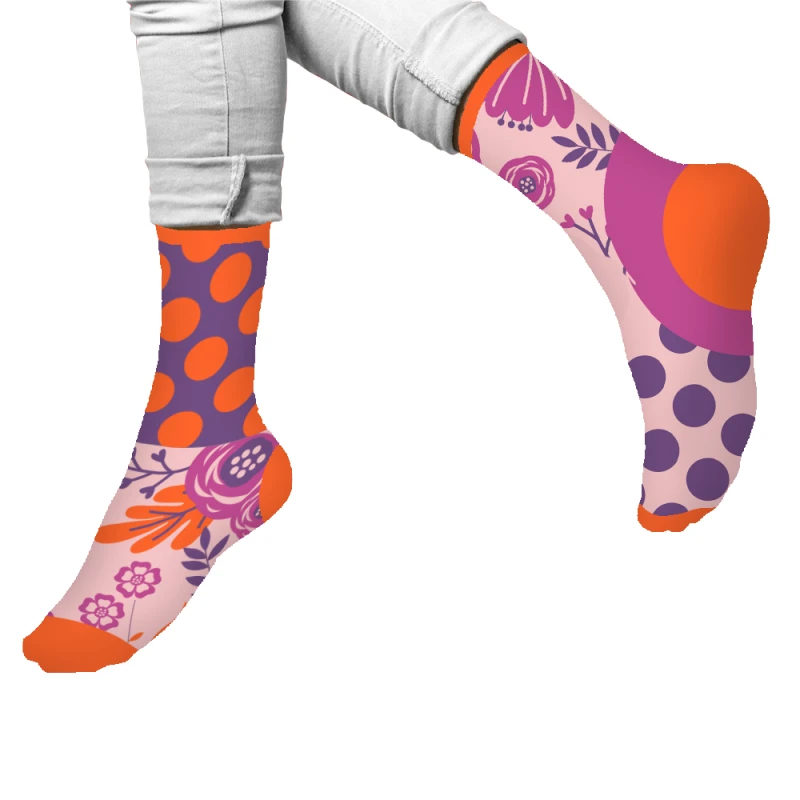 Дамски чорапи Agiva Happy Foottopia, Натурален памук, Цветя, Оранжеви, 39-42 размер