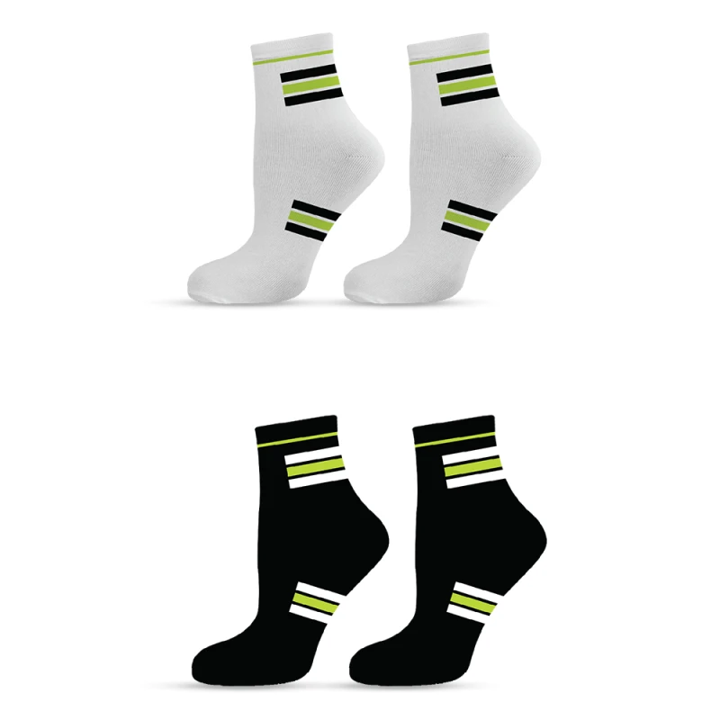 Комплект 2 бр дамски чорапи Agiva Happy Foottopia, Спортни, Къс конч, Бели, Черни, 35-38 размер