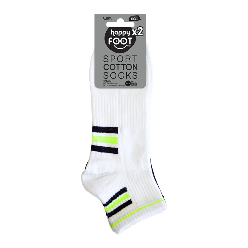 Комплект 2 бр дамски чорапи Agiva Happy Foottopia, Спортни, Къс конч, Бели, Черни, 35-38 размер