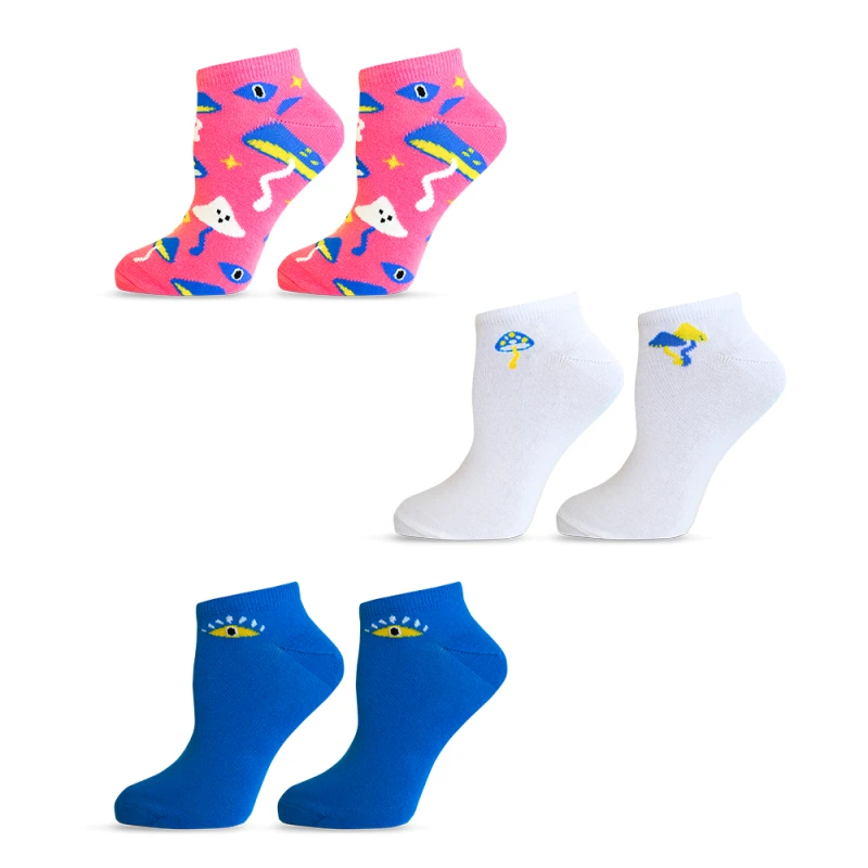 Комплект 3 бр. дамски чорапи Agiva Happy Foottopia, Органичен памук, Гъби, 39-41 размер