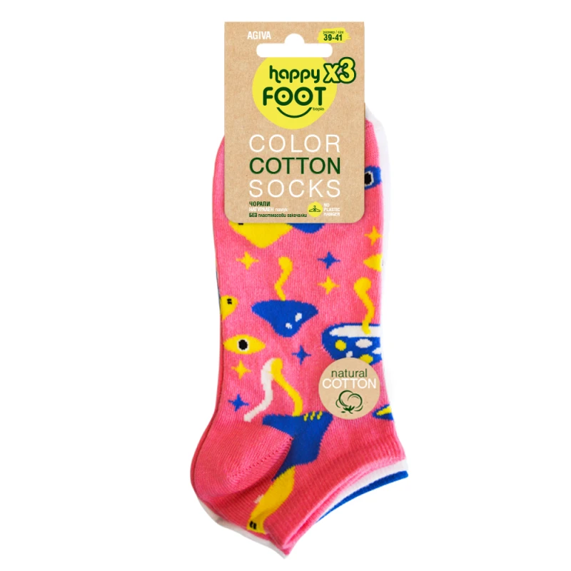 Комплект 3 бр. дамски чорапи Agiva Happy Foottopia, Органичен памук, Гъби, 39-41 размер