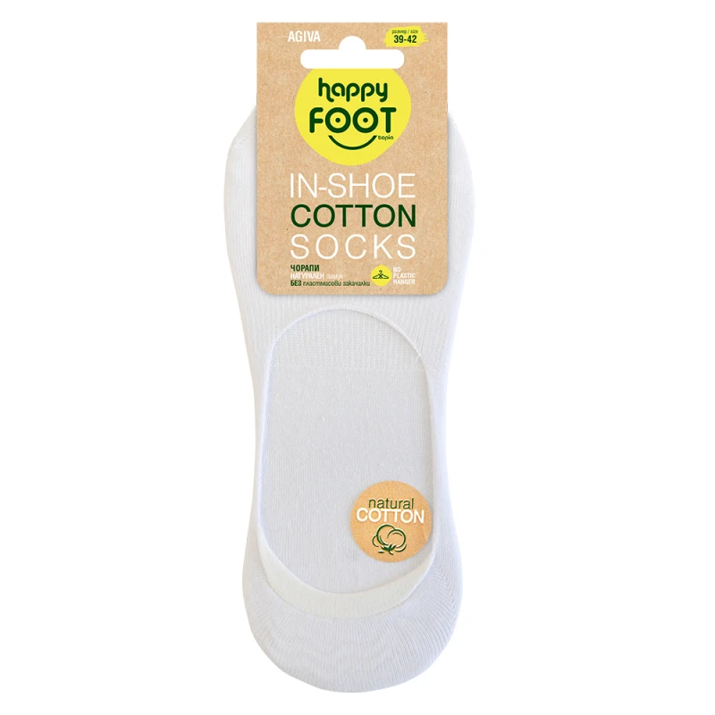 Дамски терлици за маратонки Agiva Happy Foottopia, In shoe, Органичен памук, Бял, 39-42 размер