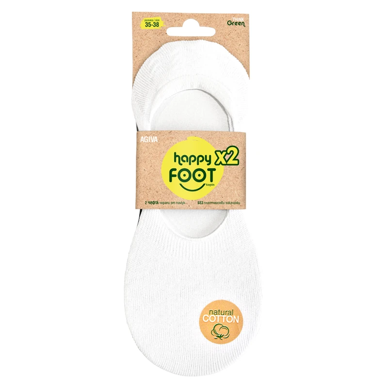 Комплект 2 бр. дамски терлици за маратонки Agiva Happy Foottopia, In shoe, Органичен памук, Бели, Черни, 35-38 размер