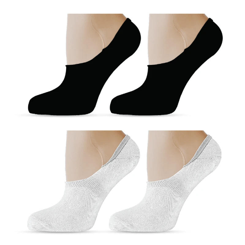 Комплект 2 бр. дамски терлици за маратонки Agiva Happy Foottopia, In shoe, Органичен памук, Бели, Черни, 39-42 размер