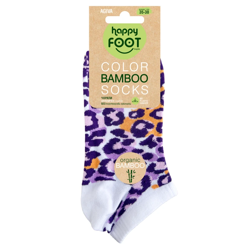 Дамски чорапи с къс конч Аgiva Happy Foottopia, Бамбук, Лилав принт, 35-38