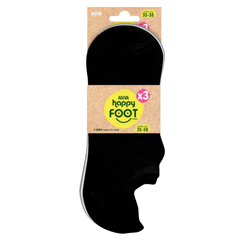 Комплект дамски чорапи с къс конч Agiva Happy Foottopia, Памук, Бели, Черни, Сиви, 3бр, 35-38