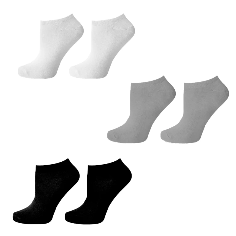 Комплект дамски чорапи с къс конч Agiva Happy Foottopia, Памук, Бели, Черни, Сиви, 3бр, 35-38