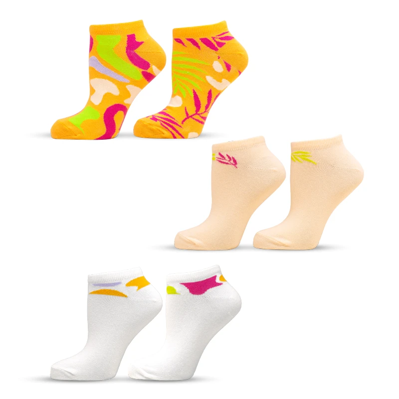 Комплект дамски чорапи с къс конч Agiva Happy Foottopia, Памук, Оранжеви вълни, 3бр, 39-42