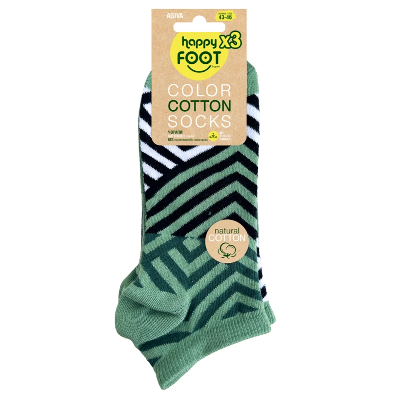 Комплект дамски чорапи с къс конч Agiva Happy Foottopia, Памук, Зелен микс, 3бр, 35-38