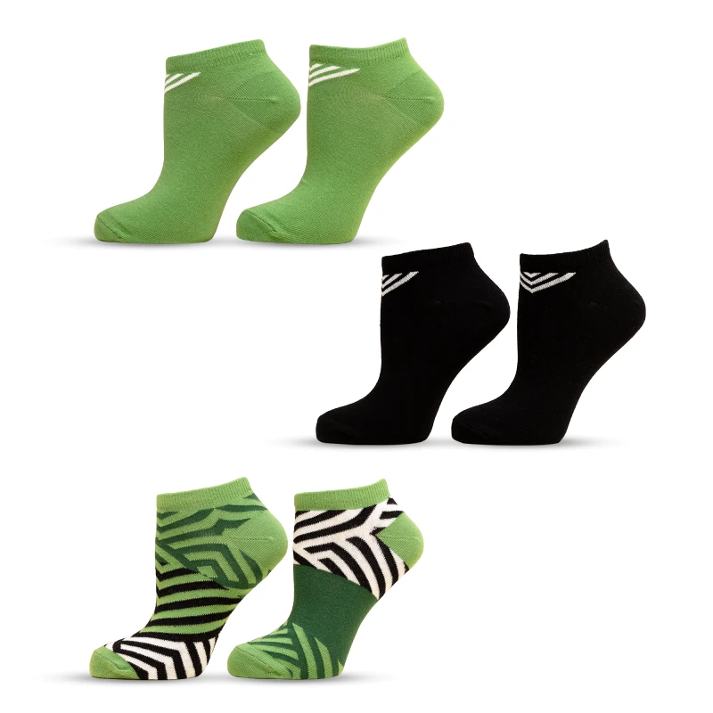 Комплект дамски чорапи с къс конч Agiva Happy Foottopia, Памук, Зелен микс, 3бр, 35-38