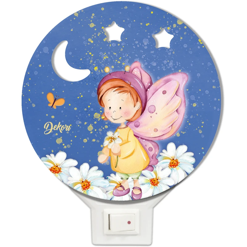 LED нощна лампа за контакт, Фея, Детска, С мека светлина