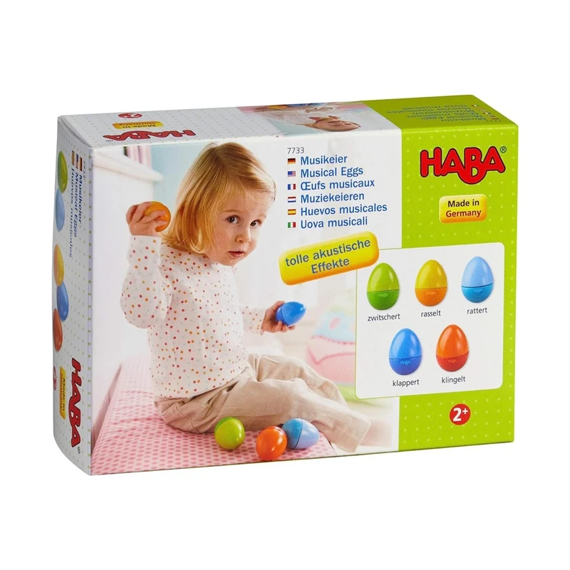 Дървени музикални яйца комплект, 5 броя, Сензорна игра, 2+ години