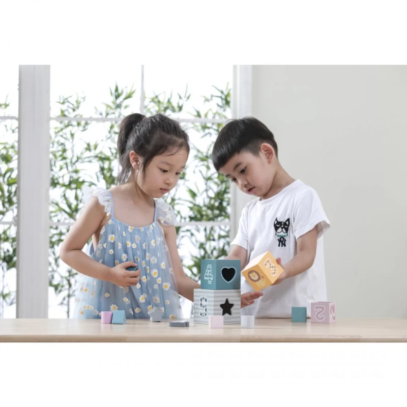 Дървени кубчета сортер, Числа и животни, 9 части