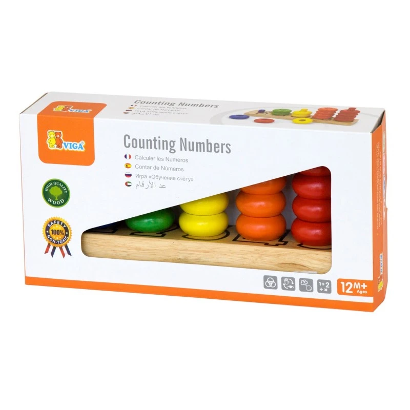 Дървена низанка за броене с цветни пръстени VIGA