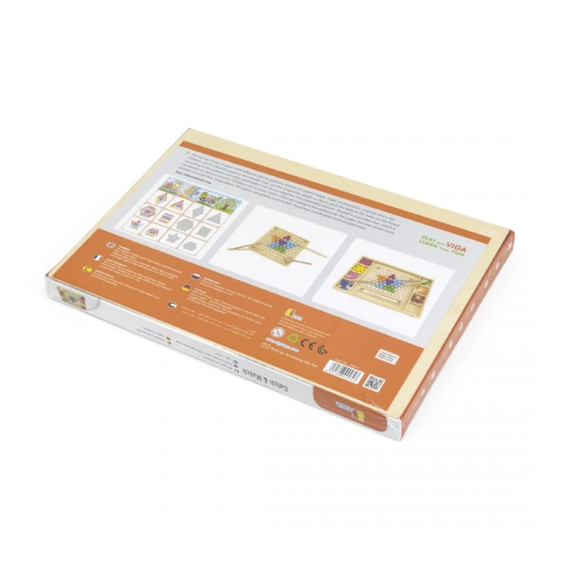 Дървена монтесори мозайка с цветни топчета, 96 части