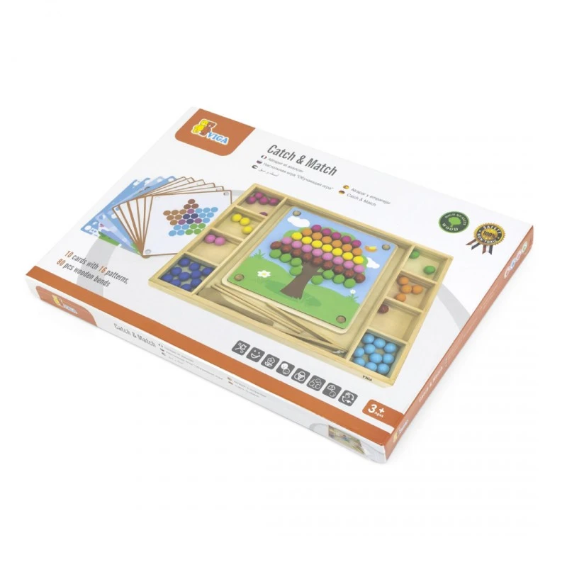 Дървена монтесори мозайка с цветни топчета, 96 части