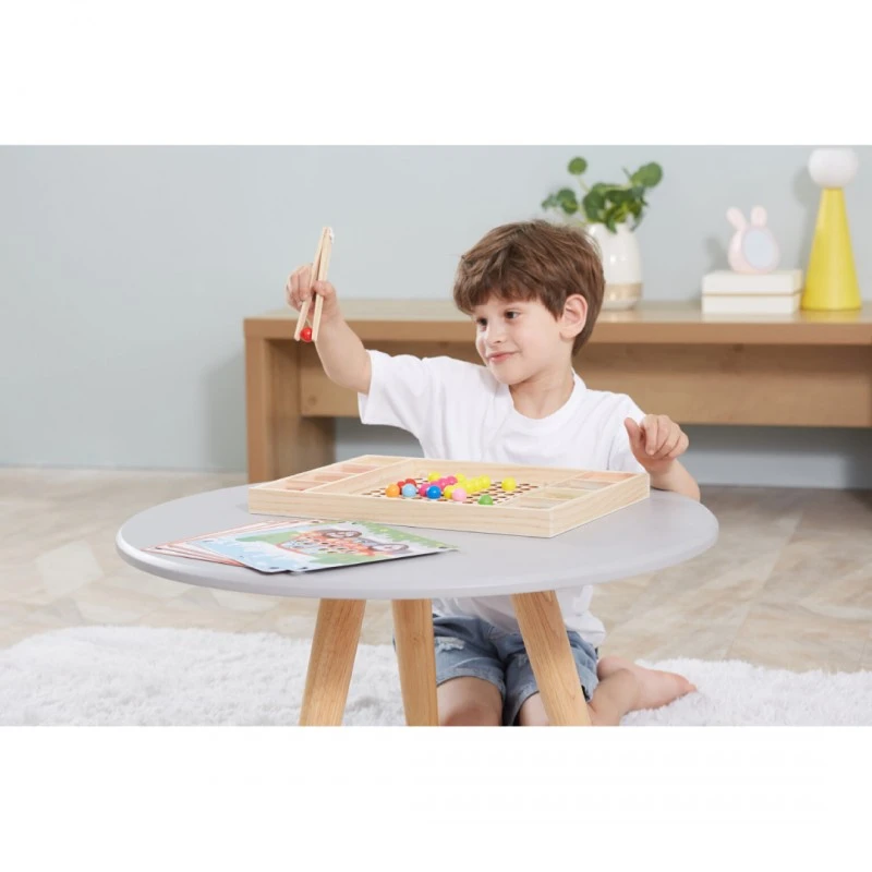 Дървена монтесори мозайка с цветни топчета, 96 части