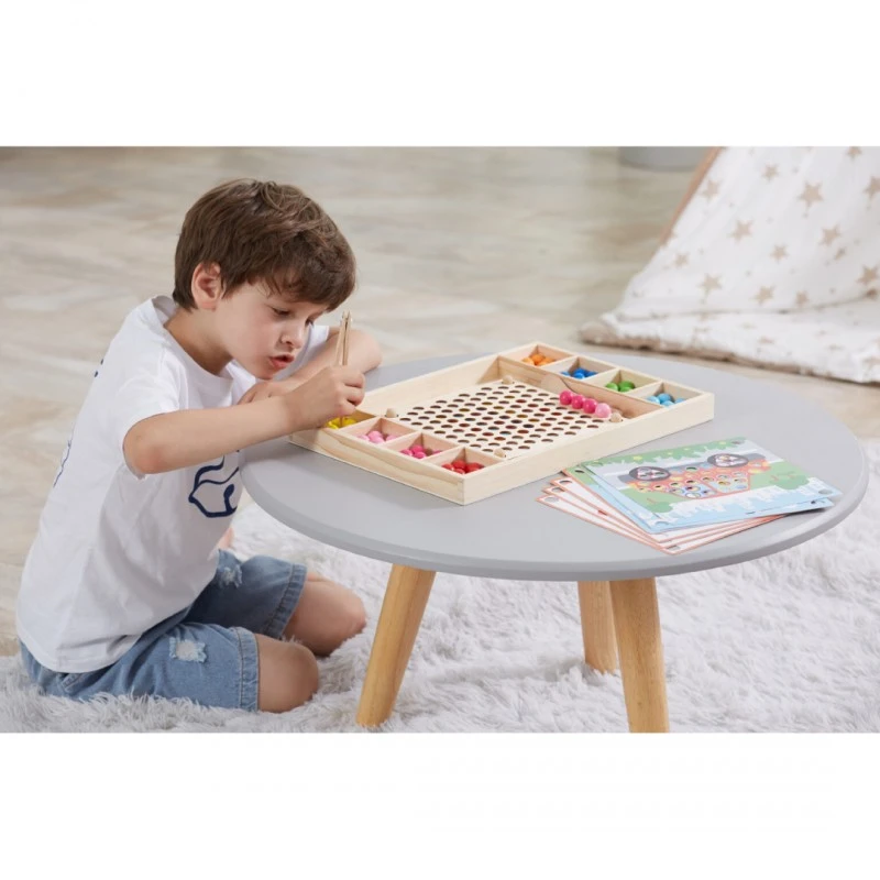 Дървена монтесори мозайка с цветни топчета, 96 части