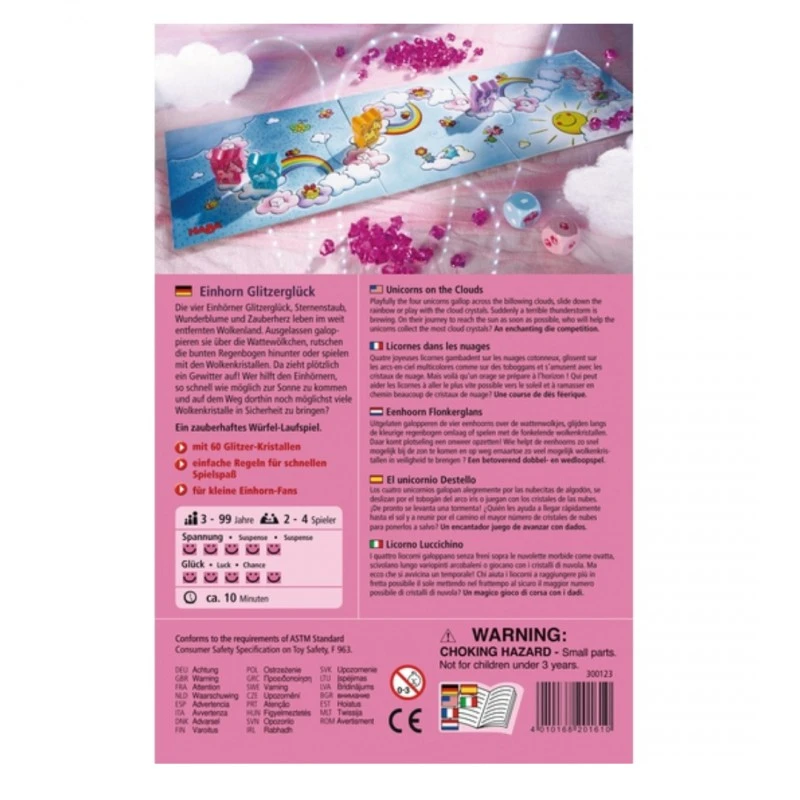Забавна настолна игра ХАБА 301256 (3-99год.), ЕДНОРОЗИ В ОБЛАЦИТЕ, ЕКО материали, С инструкция на български език, Немска