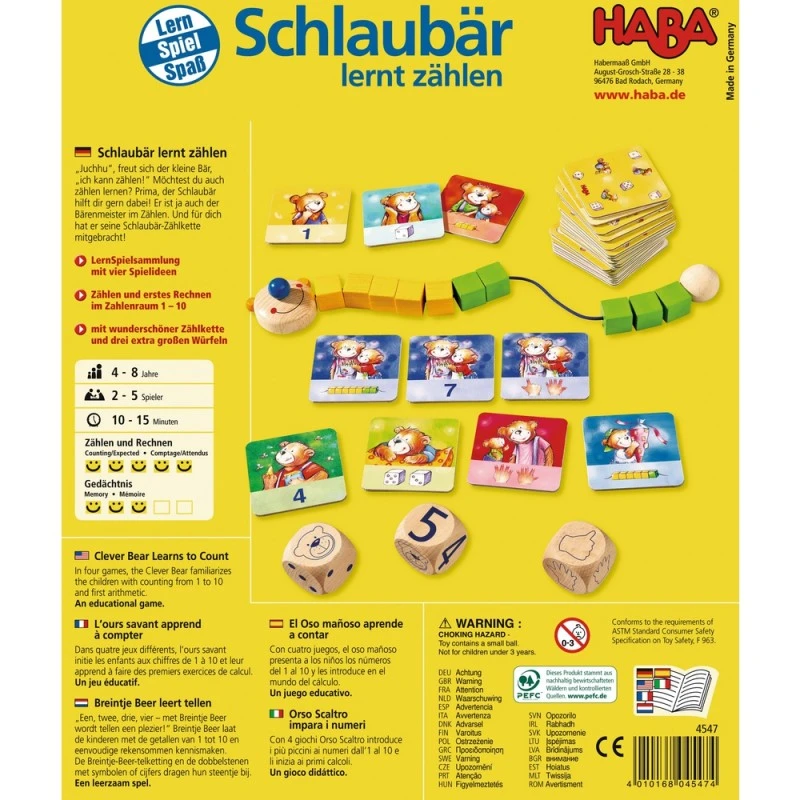 Комплект настолни образователни игри, ХАБА 4547 (4-8год.), УМНОТО МЕЧЕ, ЕКО: Дърво и картон, С инструкция на български, Немска