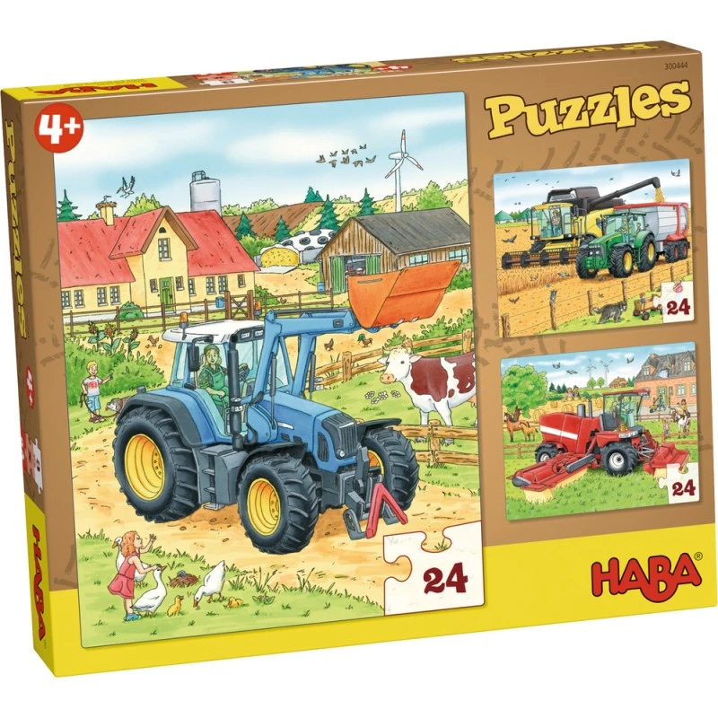 Пъзели детски Haba 4+, Трактори, 3 броя, Картон, 24 части, Немски, Haba 300444