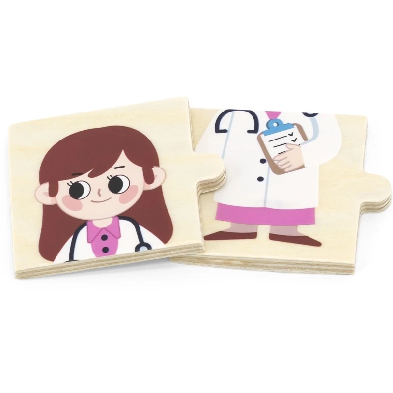 Дървен пъзел Професии и работно място, 8 пъзела, 24 елемента