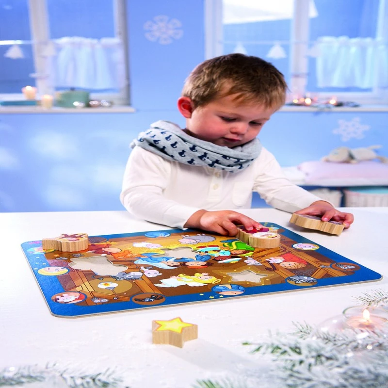 Игра за наблюдателност и откриване с 4 дървени фигури,РОЖДЕСТВО, 18М+, 37х29 см.Haba 7663