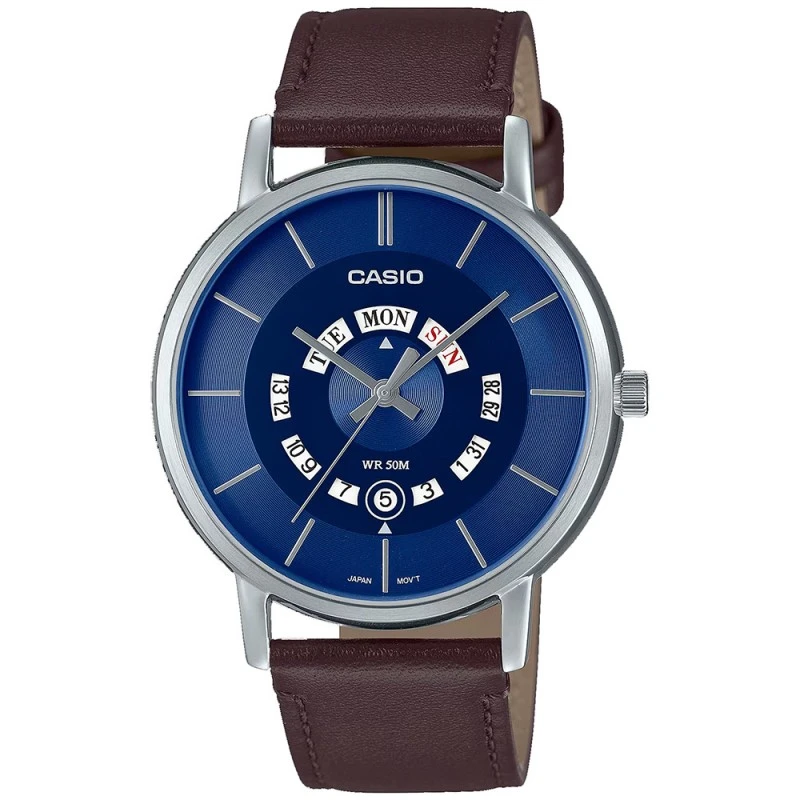Мъжки часовник Casio MTP-B135L-2A,кожена каишка