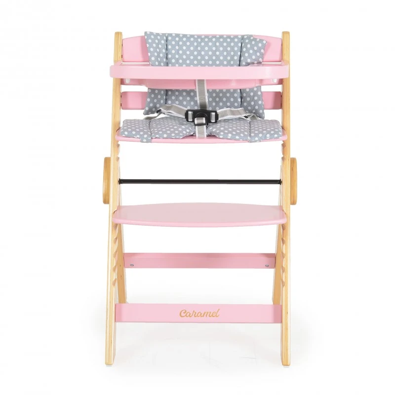 Дървен стол за хранене Caramel розов