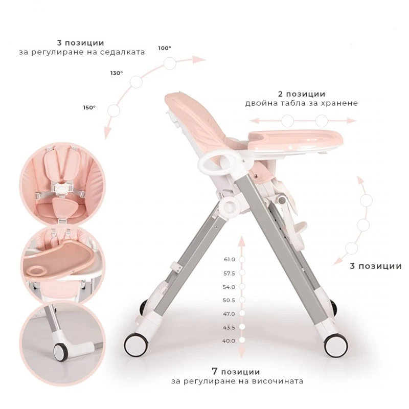 Cangaroo Стол за хранене Brunch розов