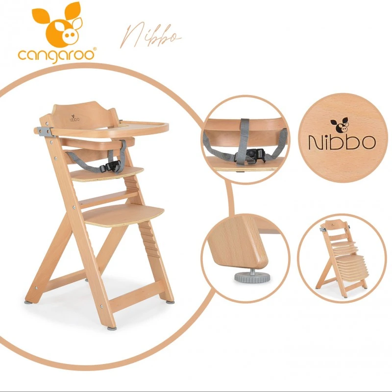 Cangaroo Дървен стол за хранене 2 в 1 Nibbo натурален