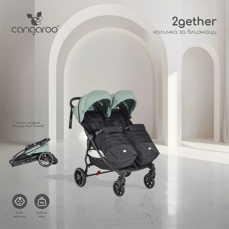 Количка за близнаци 2Gether Iceberg-Green