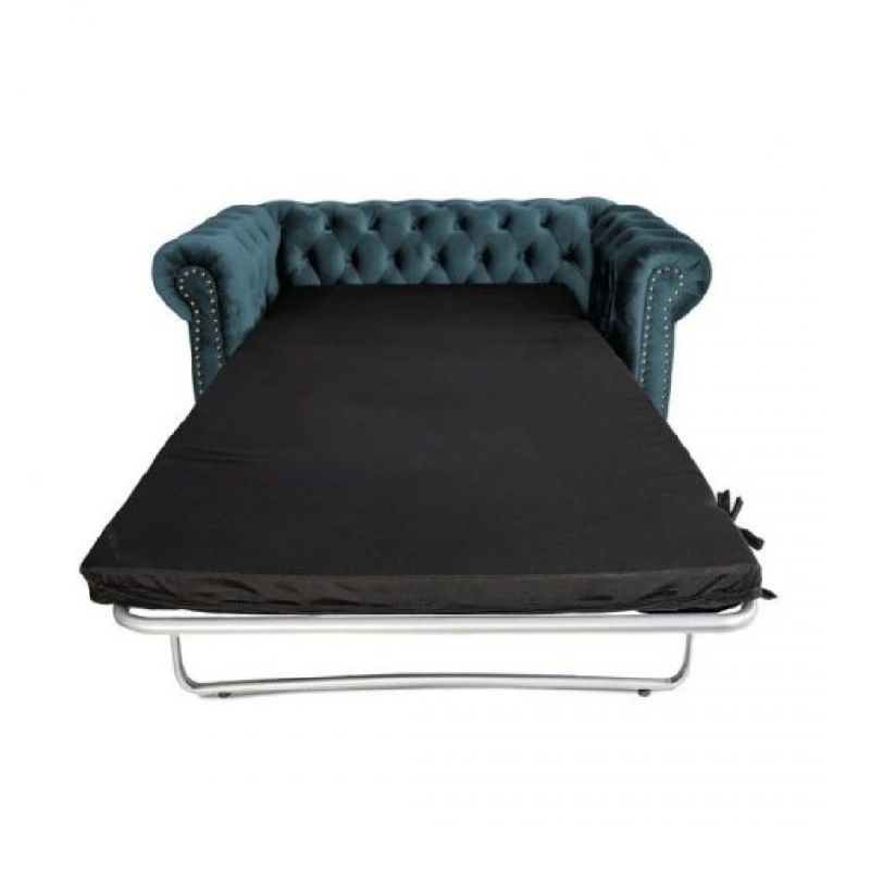 Двуместен разтегателен диван Chesterfield, Синьо-зелен тюркоаз