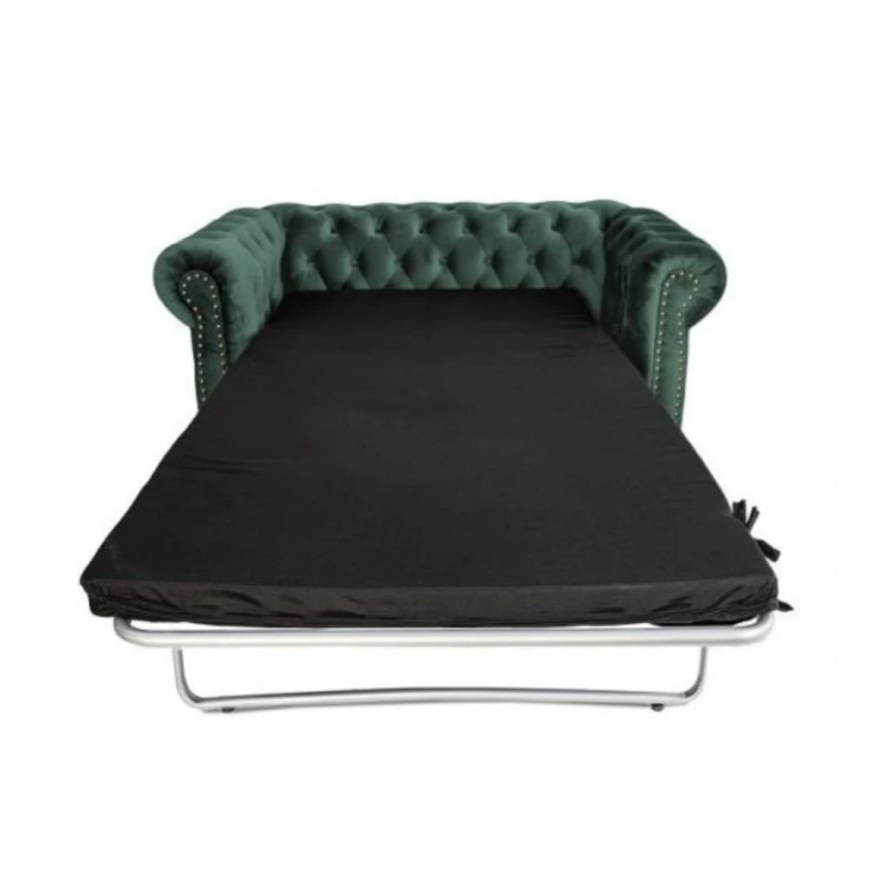 Двуместен разтегателен диван Chesterfield, Тъмно зелен