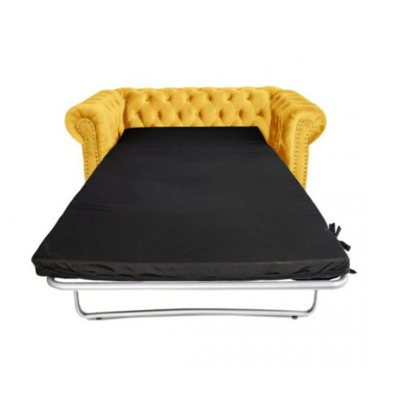 Двуместен разтегателен диван Chesterfield, Жълт