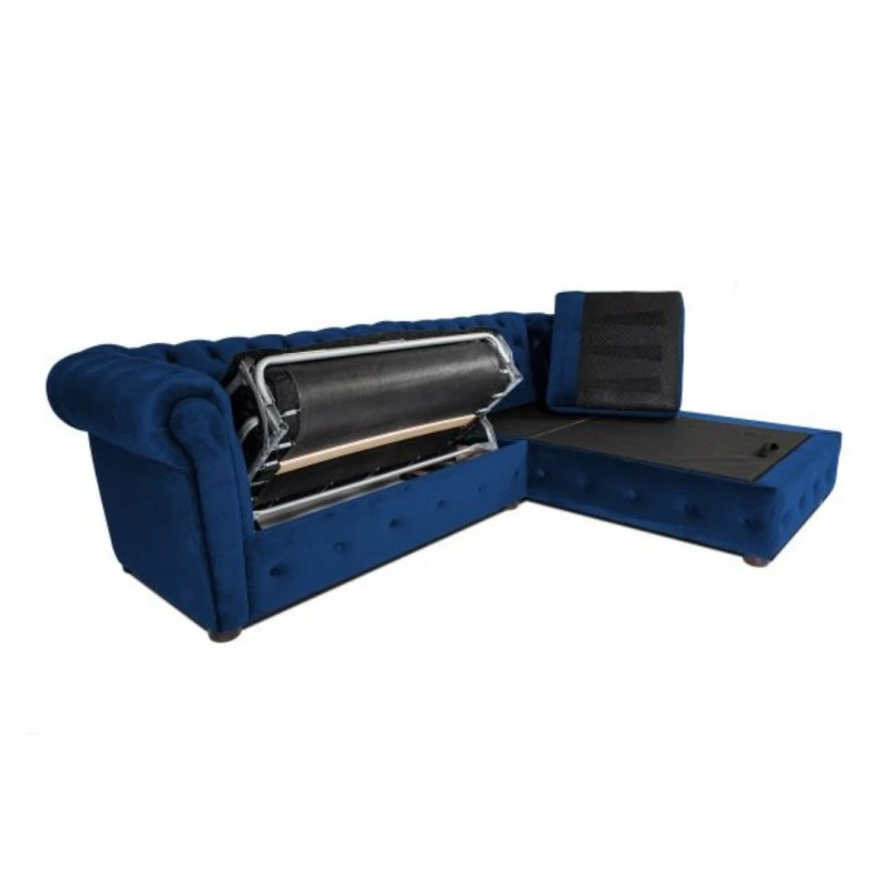 Разтегателен диван с лежанка Chesterfield Cristina, Ш245 x Д85 x В68 см, Син