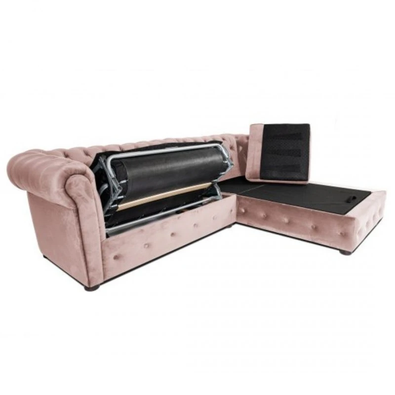 Разтегателен диван с лежанка Chesterfield Cristina, Ш245 x Д85 x В68 см, Розов жасмин