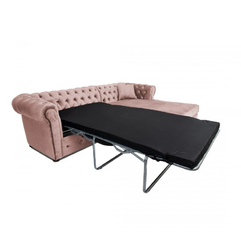 Разтегателен диван с лежанка Chesterfield Cristina, Ш245 x Д85 x В68 см, Розов жасмин