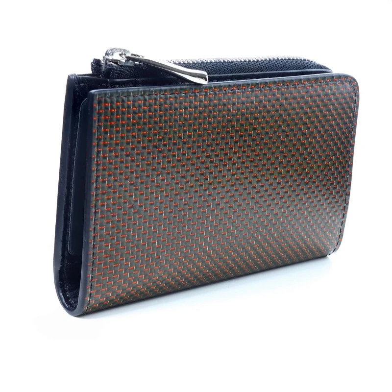 Coldfire, Малко Дамско Портмоне от Естествена Кожа и Карбон Цип -TE - Червено