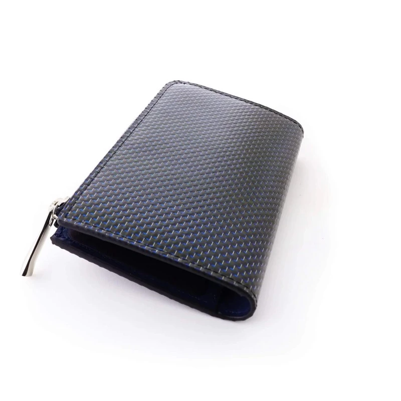 Coldfire, Малко Дамско Портмоне от Естествена Кожа и Карбон Цип -TE - Синьо