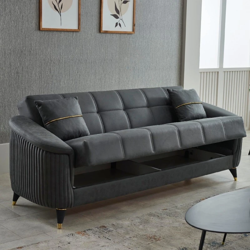 Разтегателен двуместен диван Сена, Кадифе, Сив, 180х82х91см