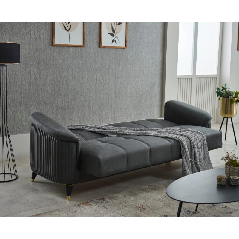 Разтегателен двуместен диван Сена, Кадифе, Сив, 180х82х91см