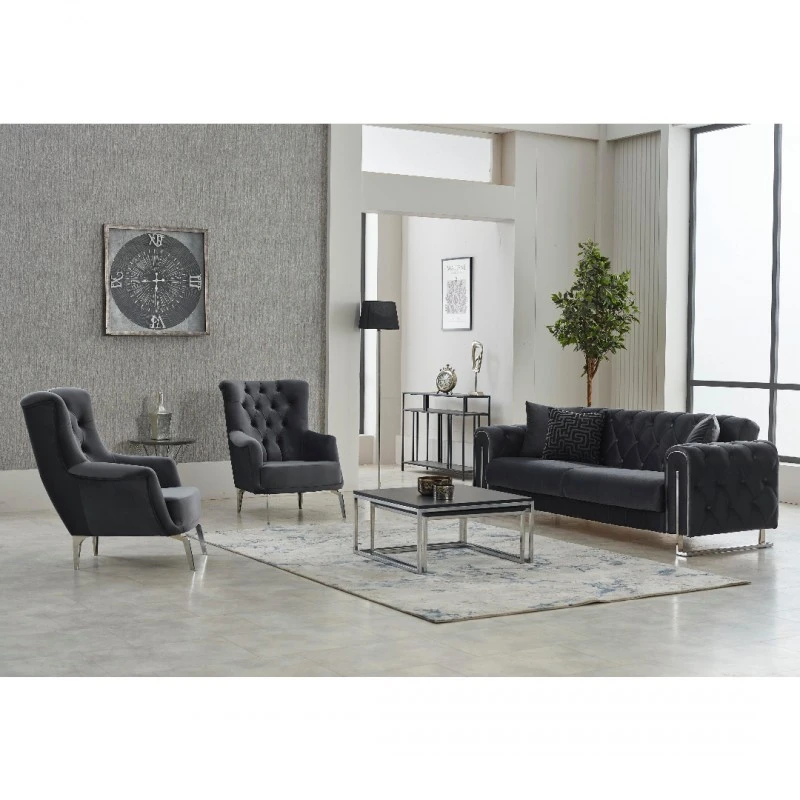 Разтегателен двуместен диван Пума, Кадифе, Сив, 176х80х82см