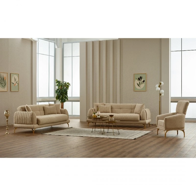 Двуместен разтегателен диван Гамба, Кадифе, Бежов, 175х87х87см