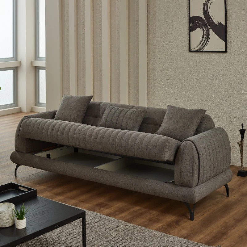 Разтегателен двуместен диван Гамба, Сив, Кадифе, 187х75х75см