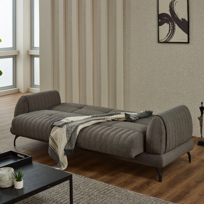 Разтегателен двуместен диван Гамба, Сив, Кадифе, 187х75х75см