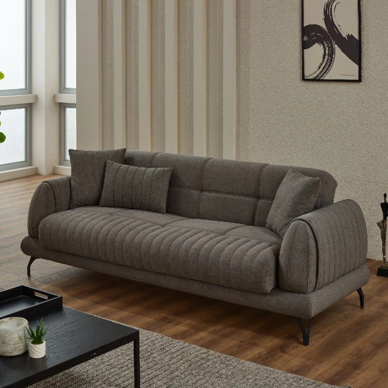 Разтегателен двуместен диван Гамба, Сив, Кадифе, 187х75х75см