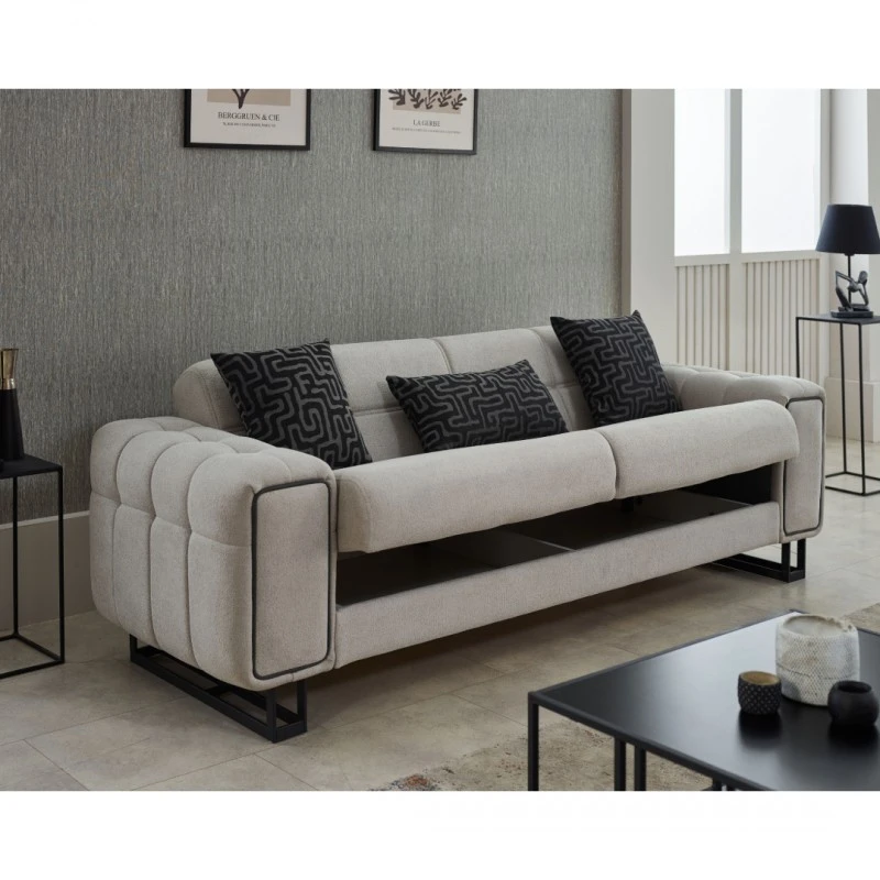 Разтегателен триместен диван Неро, Бежов, Кадифе, 234/78/82 см