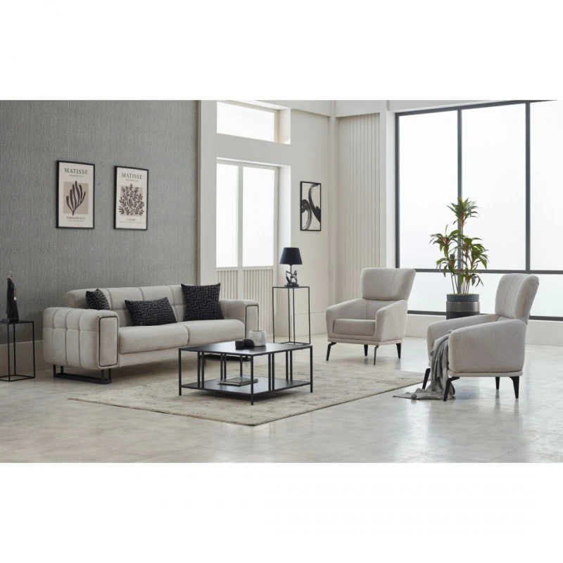 Разтегателен триместен диван Неро, Бежов, Кадифе, 234/78/82 см